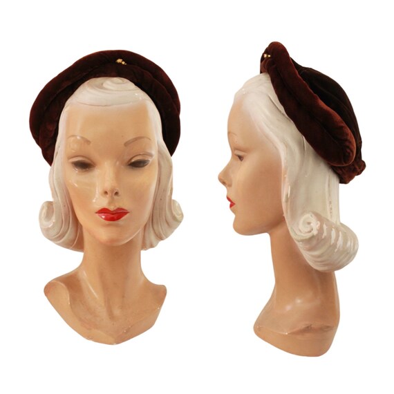 1940s Brown Rayon Velvet Turban Hat - 1940s Brown Turban - Vintage Velvet Turban - 1940s Turban - 1940s Brown Hat - 1940s Womens Hat