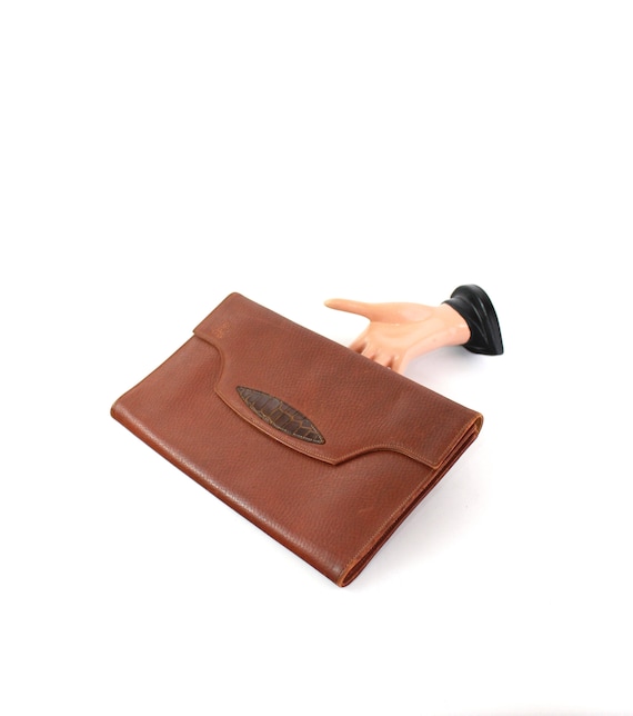 1940s Large Leather Envelope Clutch - 1940s Leathe