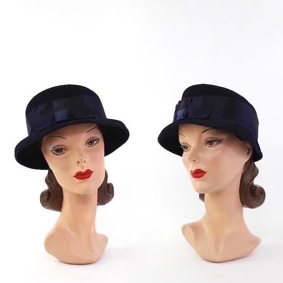1930s Navy Blue Cloche Hat - 1930s Womens Hat - 19