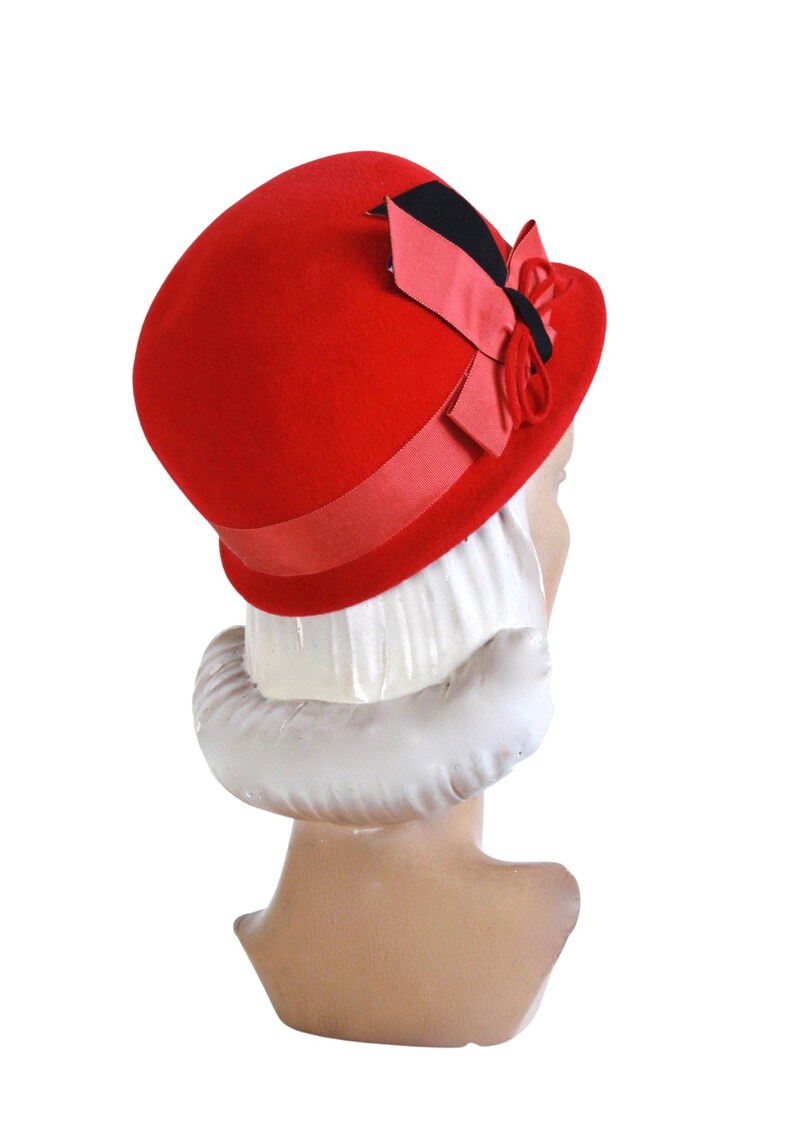 Vintage Red Velour Cloche Hat Vintage Red Cloche Hat 1960s Red Hat Womens Vintage Red Hat Mid Century Red Hat Vintage Cloche Hat image 6