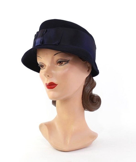 1930s Navy Blue Cloche Hat - 1930s Womens Hat - 1… - image 4