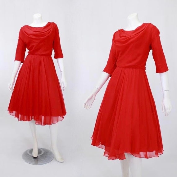 1950s Party Dress - 50s Red Party Dress - 1950s Ch