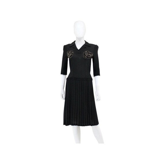 1930s Black Day Dress - 1930s Black Crepe Dress -… - image 3