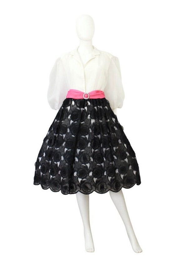 1950s Black & White Balloon Sleeve Dress - 1950s … - image 4