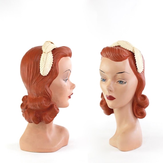 1950s Wedding Headband - 1950s Ivory Wedding Hat -