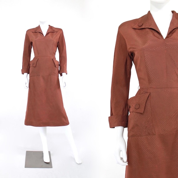 1940s Chestnut Brown Day Dress - 1940s Brown Dress