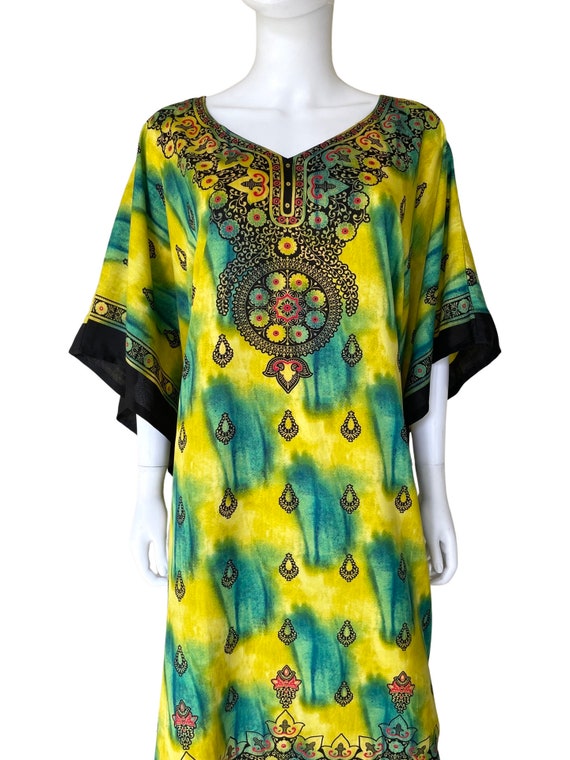 Vintage Yellow & Green Tie Dye Mandala Print Caft… - image 3