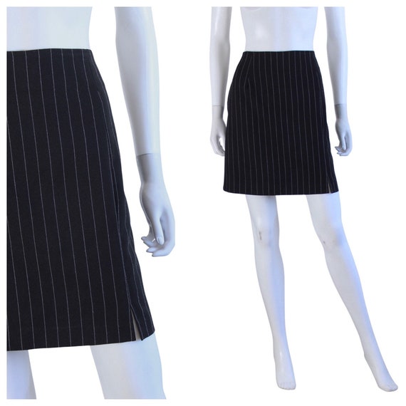1990s Preppy Pinstripe Print Mini Skirt - 1990s Mini … - Gem