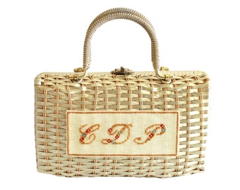 1960s Gold Wicker Monogram CDP Handbag - Vintage Monogram Purse - Vintage Initials Purse - Vintage Gold Wicker Purse - Mid Century Handbag