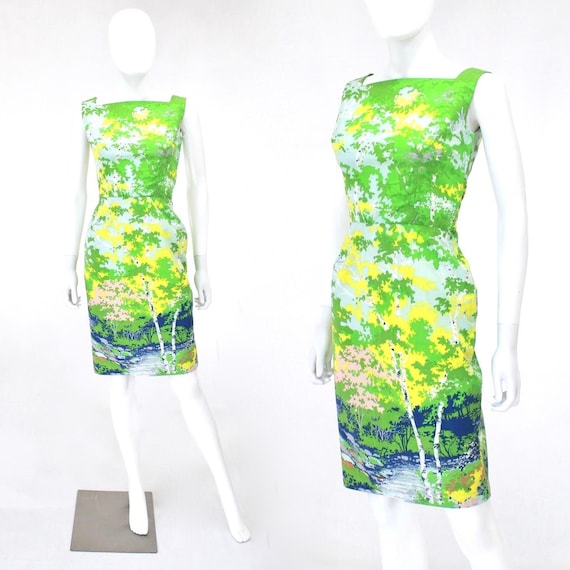 1960s Wiggle Dress - 1960s Novelty Print Dress - 1