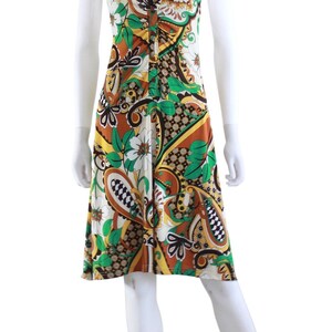 1970s Psychedelic Print Jersey Halter Dress 1970s Halter Dress 1970s Psychedelic Dress 70s Green Dress 70s Yellow Dress Size Small image 3