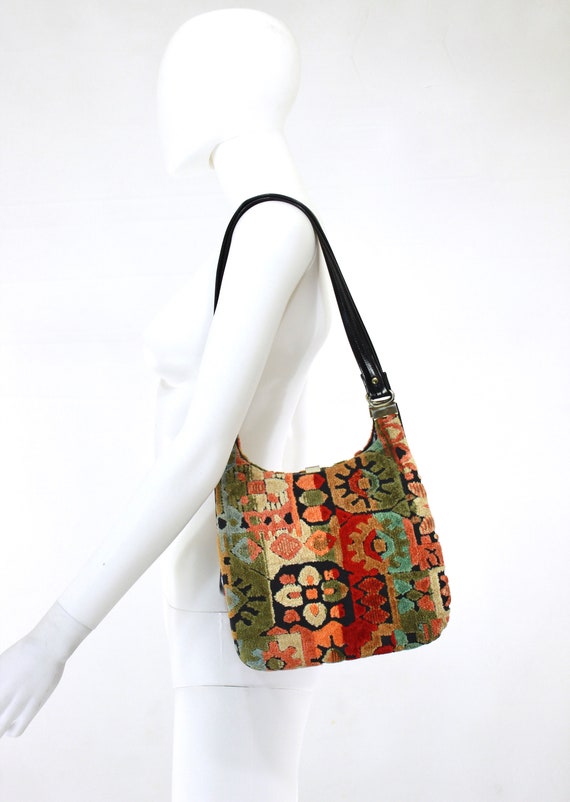 1970s Rainbow Carpet Purse - Vintage Carpet Bag -