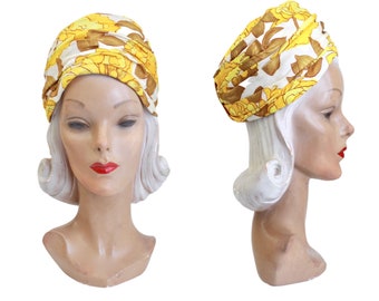 1960s Mustard Yellow Flower Turban Hat - 1960s Mod Yellow Hat - 1960s Turban Hat - Vintage Yellow Turban Hat - 1960s Yellow Hat - 60s Turban