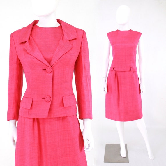 1960s Pink Linen Three Piece Suit - 1960s Pink Sui