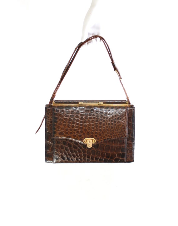 1940s Alligator Handbag with Shoulder Strap - 1940