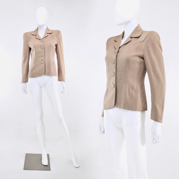 1940s Taupe Gabardine Jacket - 1940s Gabardine Jac