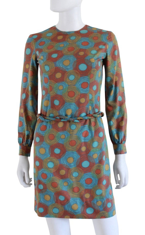 1960s Jewel Tone Abstract Print Wiggle Dress - 19… - image 2