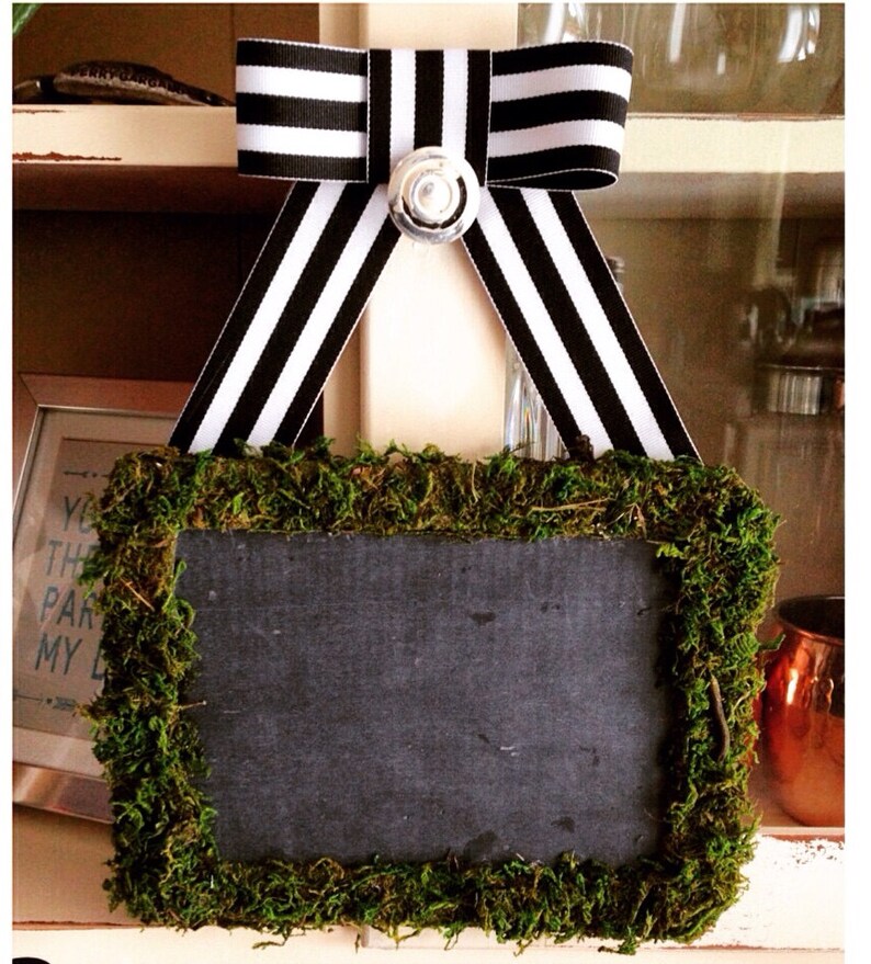 Moss Covered Chalk Board with Grosgrain Ribbon Trim image 2