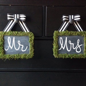 Moss Covered Chalk Board with Grosgrain Ribbon Trim image 1