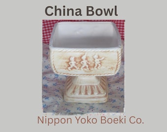 Cuenco de cerámica vintage de China: Diseño de querubines, Nippon Yoko Boeki Company