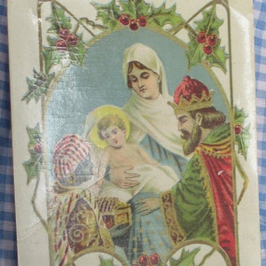 Tarjeta postal, postal antigua, postal navideña, escrita al dorso, sello de 1 céntimo, acabado gelatinoso, postal de fototipia, postal de la Virgen con el Niño