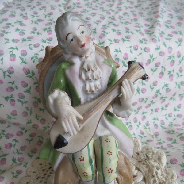 Vintage Occupied Japan Colonial Man with Mandolin, Vintage MAN figurine, Vintage Man with Mandolin Ceramic. Occupied Japan, Andrea China,