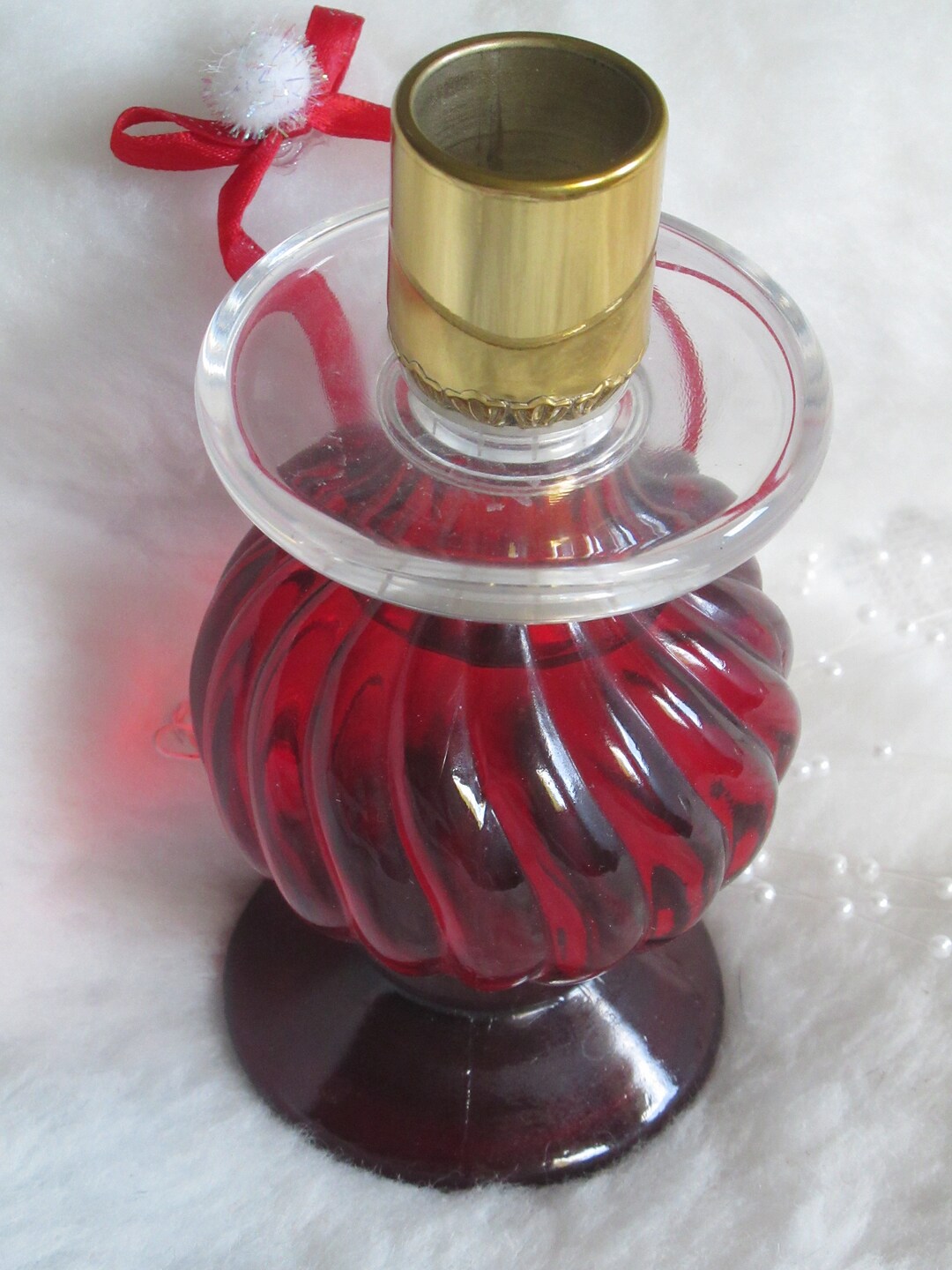 Avon Candlestick Avon Red Glass With Gold Candle Holder Etsy
