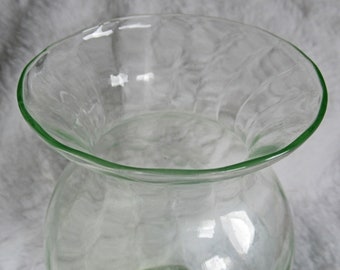 Vintage Green Glass vase, Hand Etched Vase, 11&quot; Tall,  Flower & Leaves Design, NO signature,