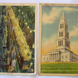 2 postales ANTIGUAS, postales panorámicas de G. Washington Nat'l Masonic, edificio Triangle en Washington DC, ambas tarjetas no tienen ninguna escritura