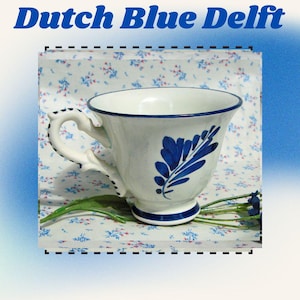 Delft Blue Tea Cup, Porcelain Delft Blue tea cup,  Windmills hand painted on the tea cup, 3 1/2&quot; across, Signed Delft Holland, Collectible
