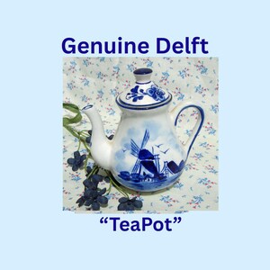 Vintage Delft Blue Miniature Teapot: Hand-Painted Windmill, Holland Collectible, 4" high