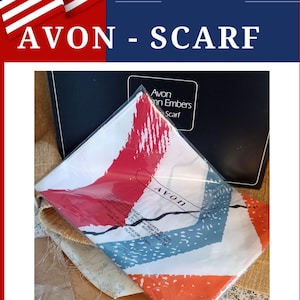 AVON Autumn Embers Scarf, Multicolored Abstract Pattern, Made in Japan (9"x54")