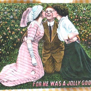 carte postale vintage, Car He was a Jolly Good Fellow, carte postale ancienne des années 1920, bon état