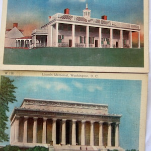 2 vintage Postkarten, KEINE Briefmarken, Postkarte, Washington D.C., Lincoln Monument, Mt. Vernon Home of George Washington, Manhattan Postkarten