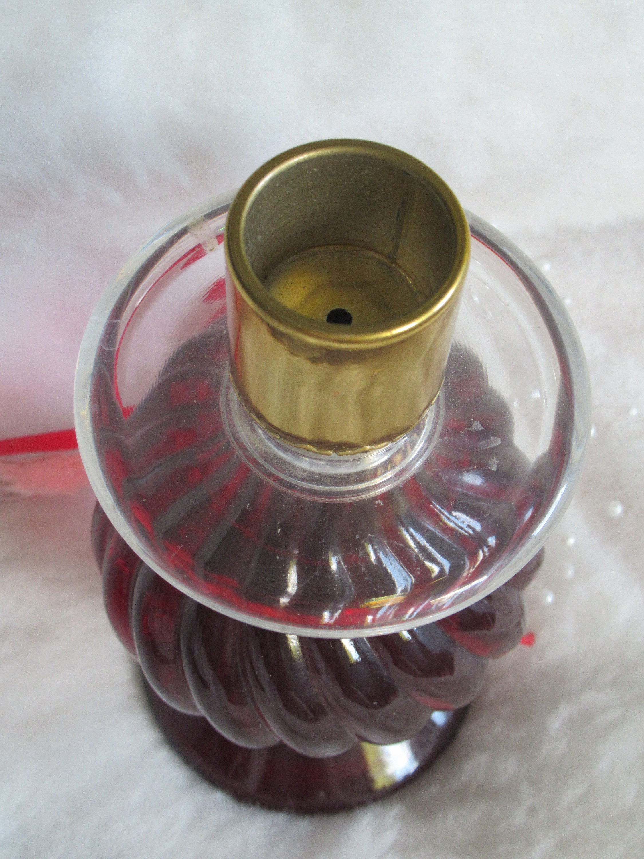 Avon Candlestick Avon Red Glass With Gold Candle Holder Etsy