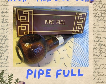 Vintage glazen Avon-pijp; FULL, bruin glas, zwarte steel, 1971-1972; Orland aftershave