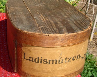 Vintage Large Wooden Hat Box - German Ladismutze - 16" Wide