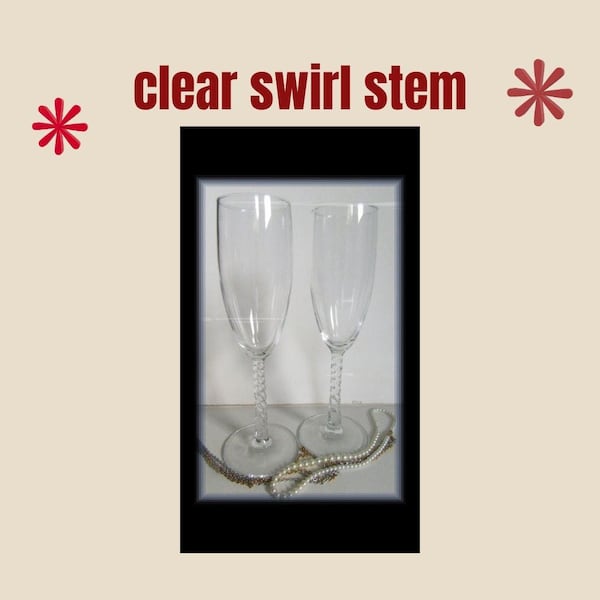 Vintage Spiral Stem Champagne Flutes (Set of 2), Clear Glass, 8" Height   (31)