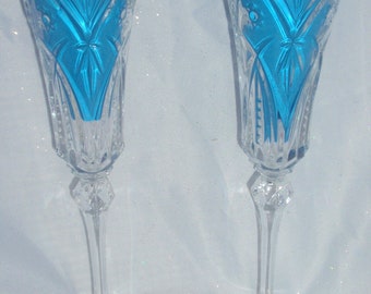 TRÈS grands verres à champagne taille ananas, cristal Durand France, 25 cm (10 po.) Flûtes à champagne en forme de cloche, taille diamant, cristal au plomb véritable (12)