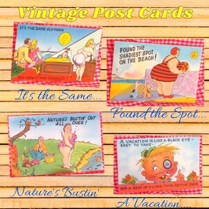 4 postales, Postales cómicas, Postales antiguas, Postales humorísticas, Bustin', La misma vieja luna, El lugar más sombrío, La naturaleza está estallando,