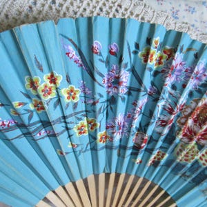 Vintage Decorative folding FAN,  PAPER fan, Roses hand-painted on paper, 24 sections, Hand Held, 8 1/2&quot; LENGTH,