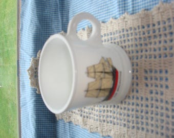 Vintage Collectible, Surrey company, Made in the USA, The Brigantine Ship Milk Glass, Vintage Shaving Mug, Vintage nautical things