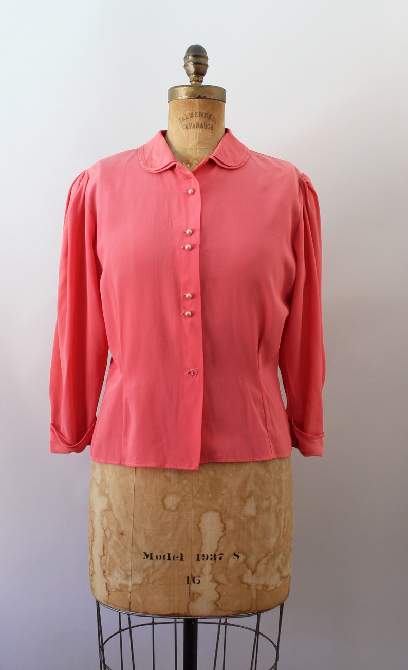 1940s Rayon Blouse Vintage 40s Pink Top Medium