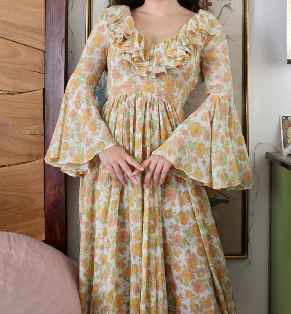 1970s Dress / Vintage 70s Cotton Gauze Dress / XS