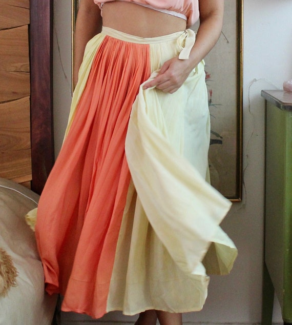 1940s Skirt / Vintage 40s Colorblock Skirt / XS