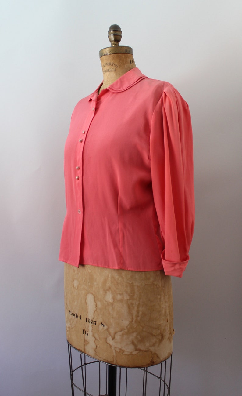 1940s Rayon Blouse Vintage 40s Pink Top Medium