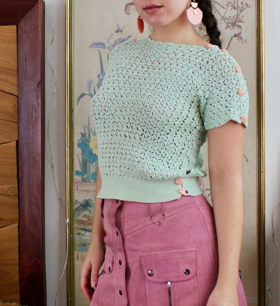 1930s Crochet Top / Vintage 30s Knit Sweater / XS