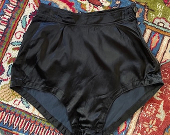 Loungewear Small 50s Silk Tap Pants 1950s Vintage Lingerie Black Sheer Silk Tap Shorts Lounge Shorts