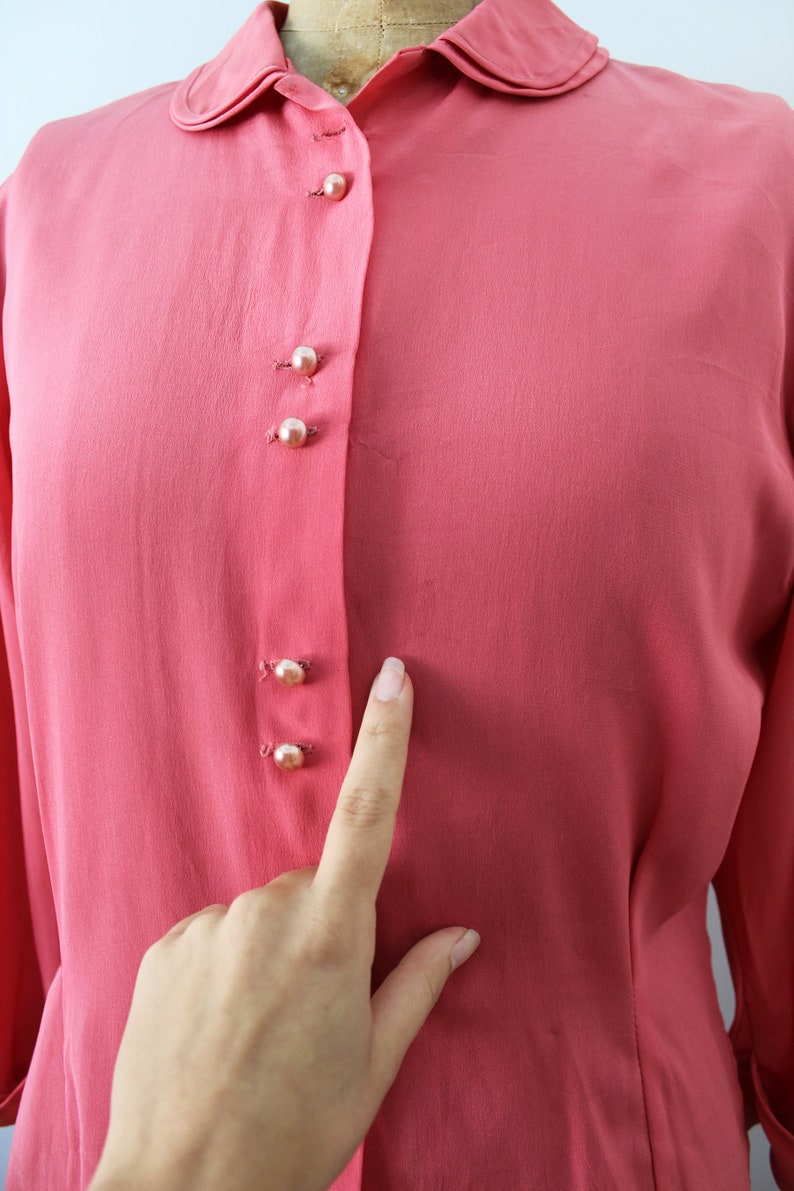 1940s Rayon Blouse Vintage 40s Pink Top Medium