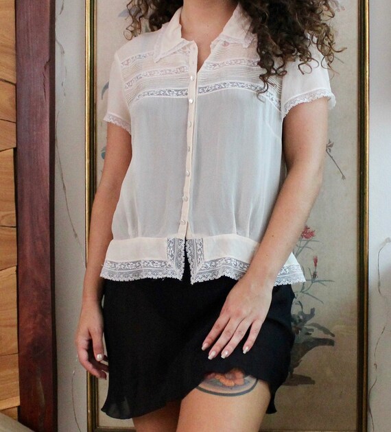 1920s Chiffon Blouse / Antique 1920s Tunic Top / S